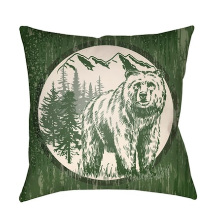 Lodge Cabin Bear Poly Filled Pillow - Dark Green & Beige - 16 X 16 In.